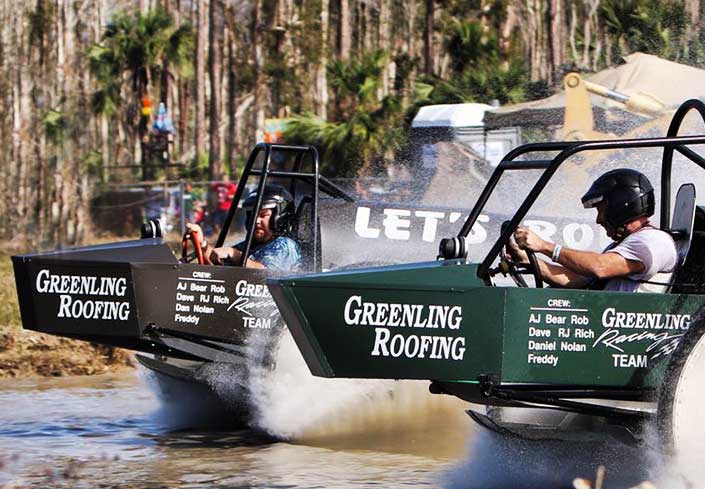 Dan Jr.'s swampbuggy 'Let's Roll' against Dan Greenling's 'Roll On' Swampbuggy | Greenling Roofing Inc. Greenling Roofing Team