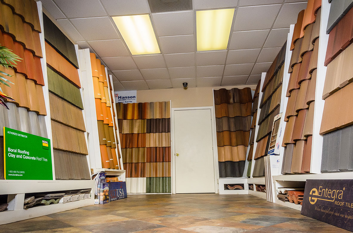 Interior of Greenling Roofing's Naples Roofing Showroom located at 1954 J & C Blvd. Naples, FL 34109 | Naples Roofing Contractors
